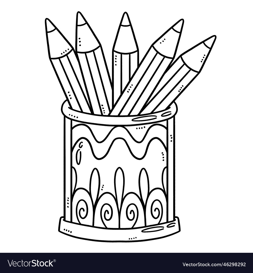 Pencils in cup isolated coloring page for kids vector image