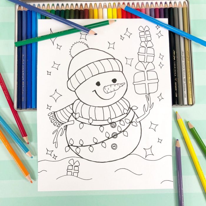 Free snowman coloring page to print and color