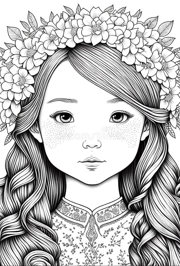 Coloring page outline cartoon girl pencil stock illustrations â coloring page outline cartoon girl pencil stock illustrations vectors clipart