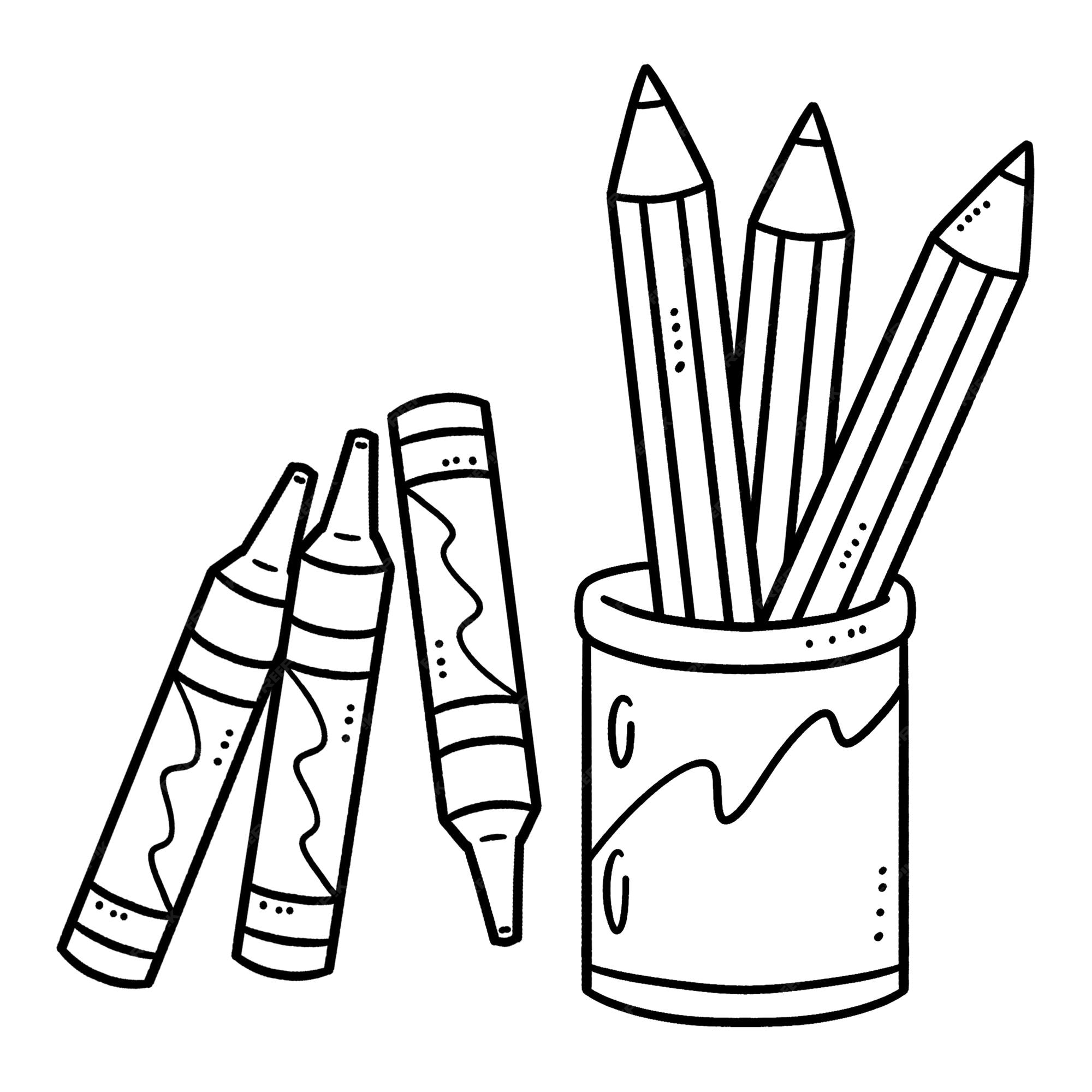 Premium vector pencil and crayons isolated coloring page for kids