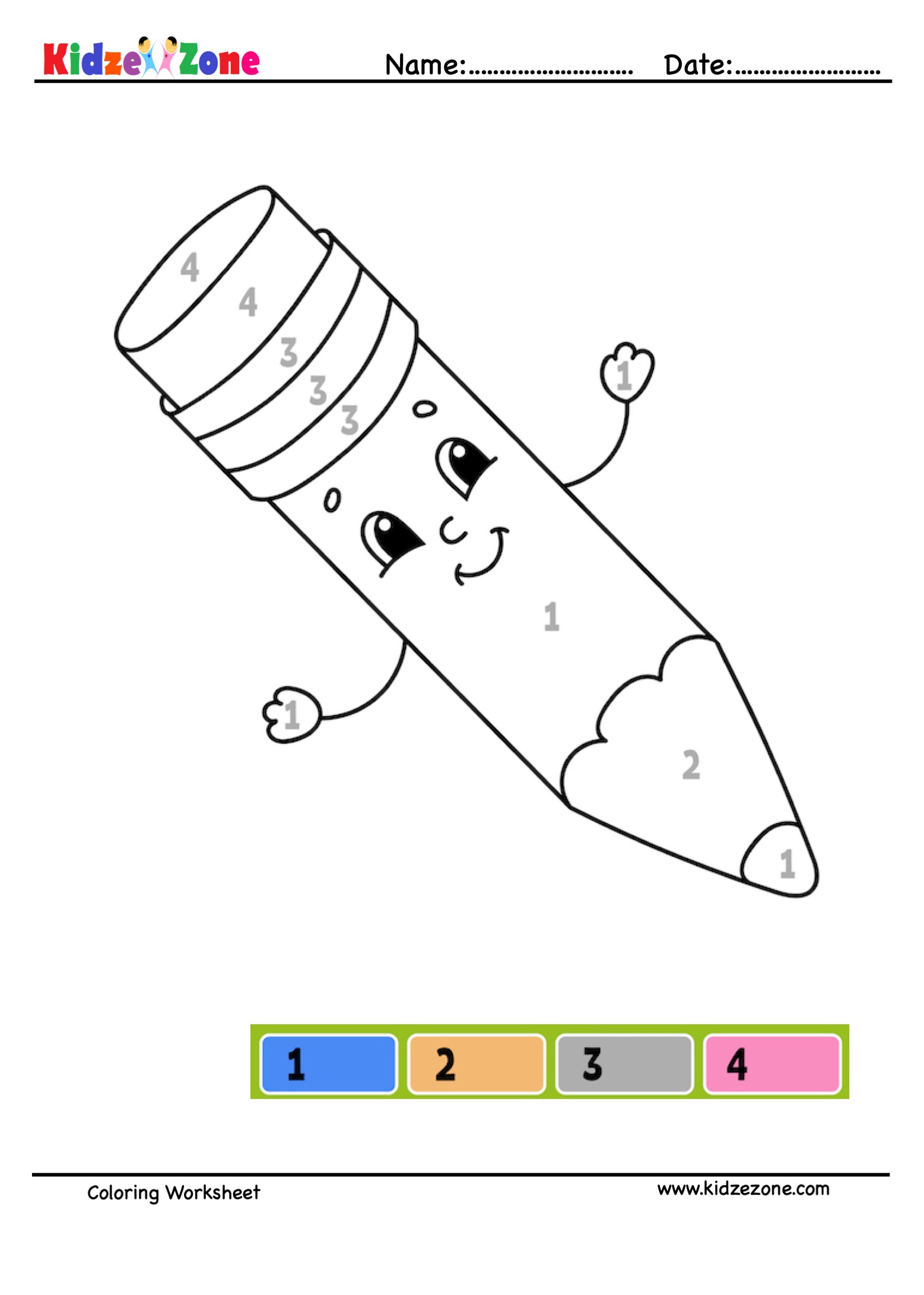 Pencil number coloring fun worksheet