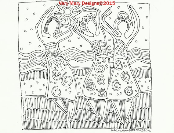 Coloring book page pen and ink art dance art joyful art adult coloring book page inspirational art colored pencil page coloring page