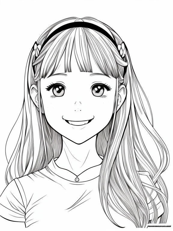 Cute girl smiling coloring page