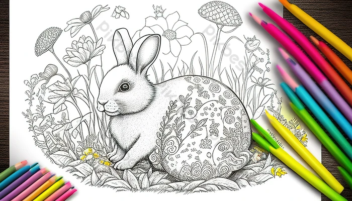 Colored pencil coloring sheet with a bunny inside pencils backgrounds jpg free download