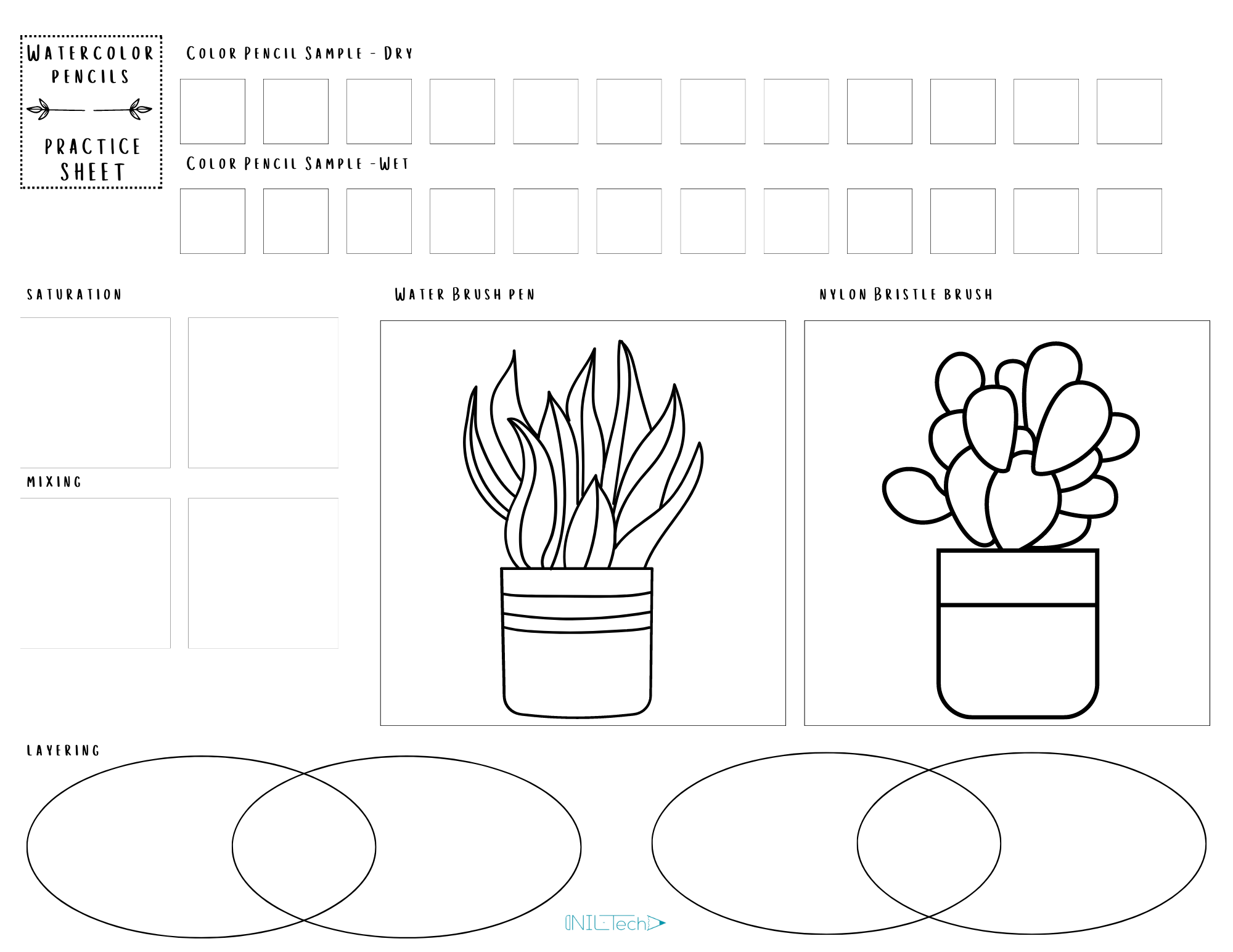 Watercolor pencils practice sheets