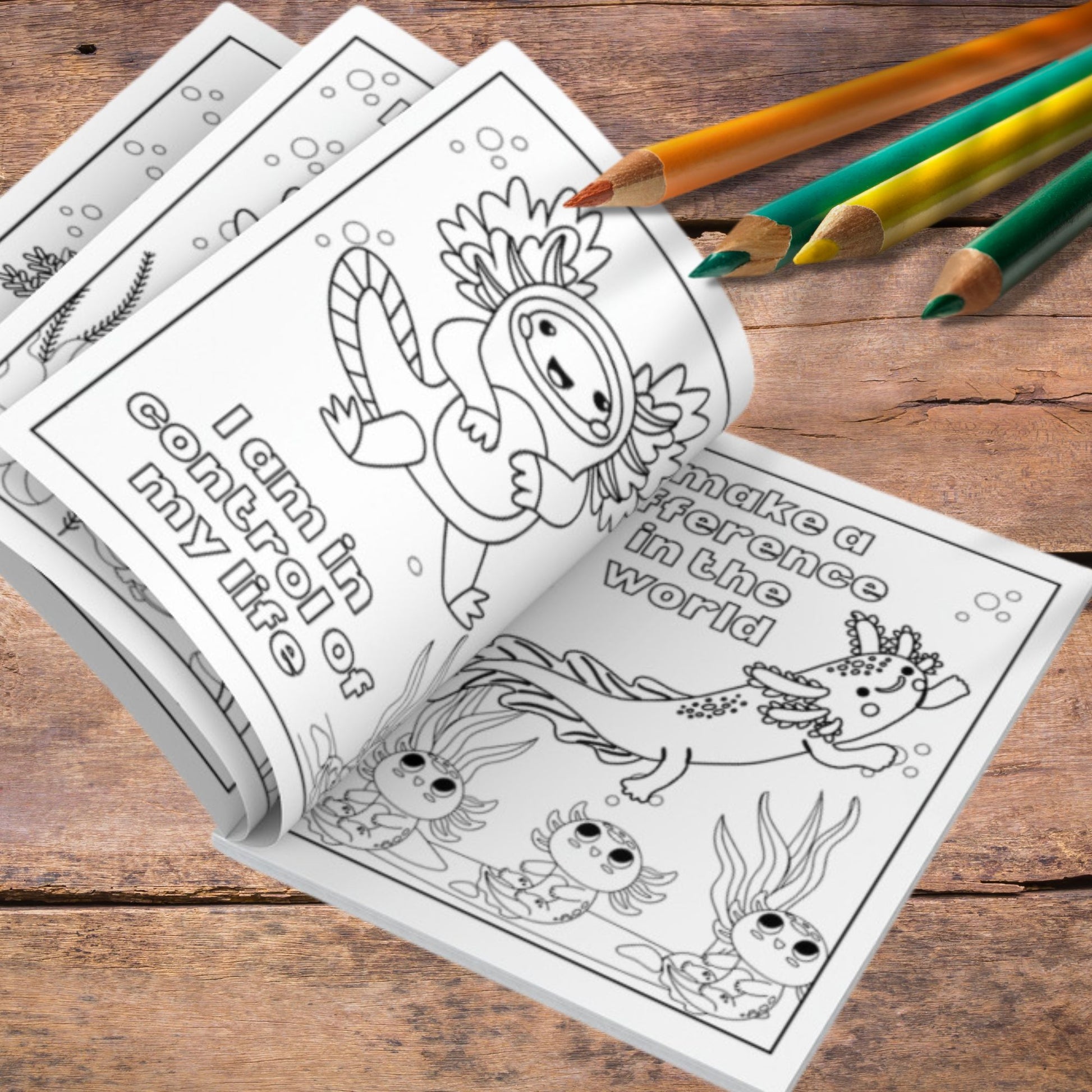 Printable axolotl affirmations coloring book