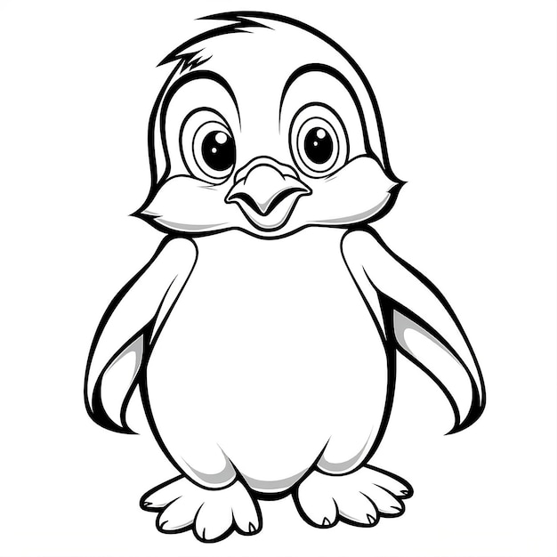 Premium ai image black and white drawing of cute penguin with a big beak animal coloring page for kids