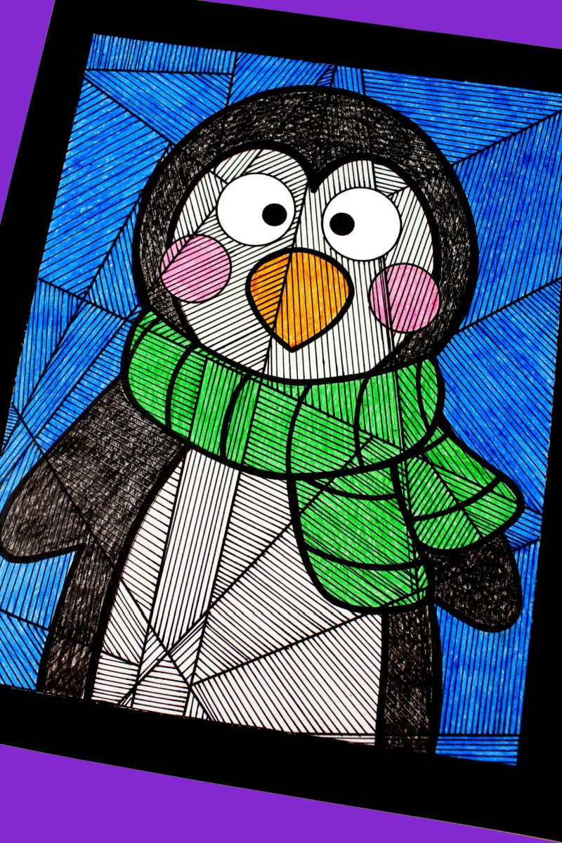 Penguin line study coloring page