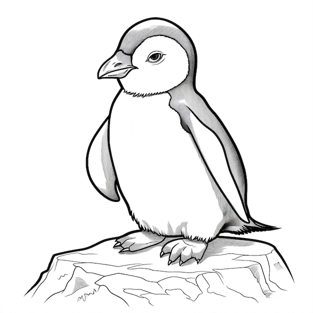 Premium ai image black and white drawing of cute penguin with a big beak animal coloring page for kids