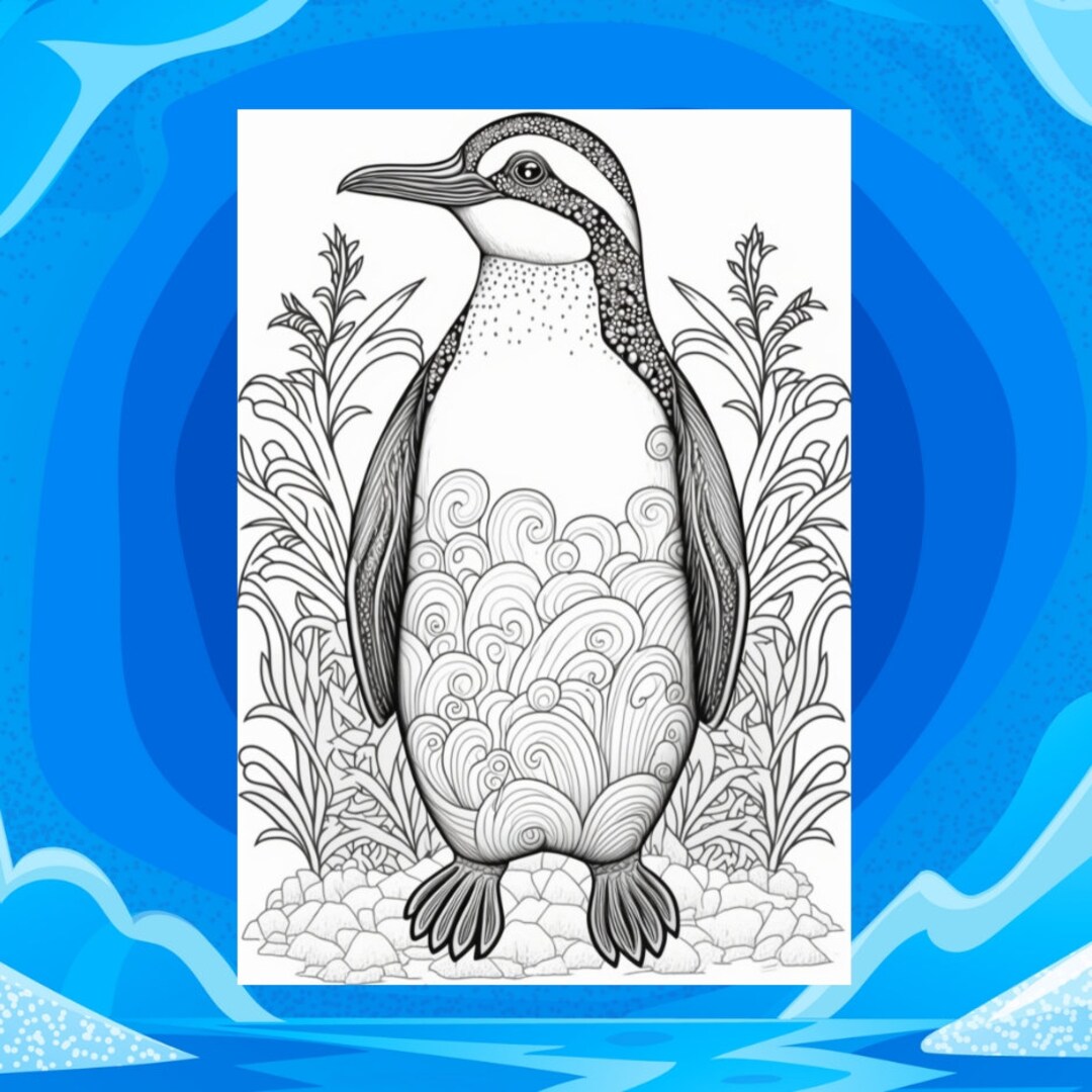 Penguin mandala adult and kids coloring book page digital download ai generated