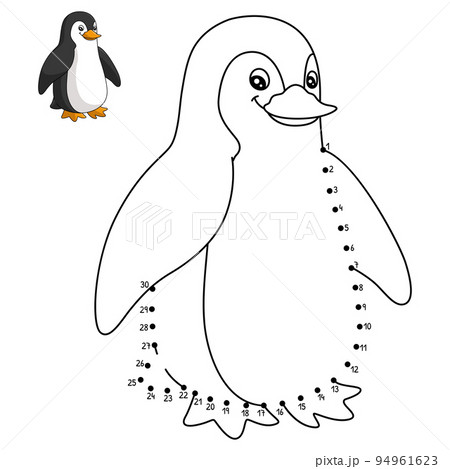 Dot to dot penguin isolated coloring page for kids