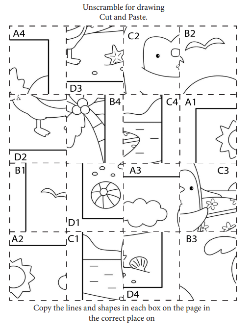 Grid art puzzles penguin cut