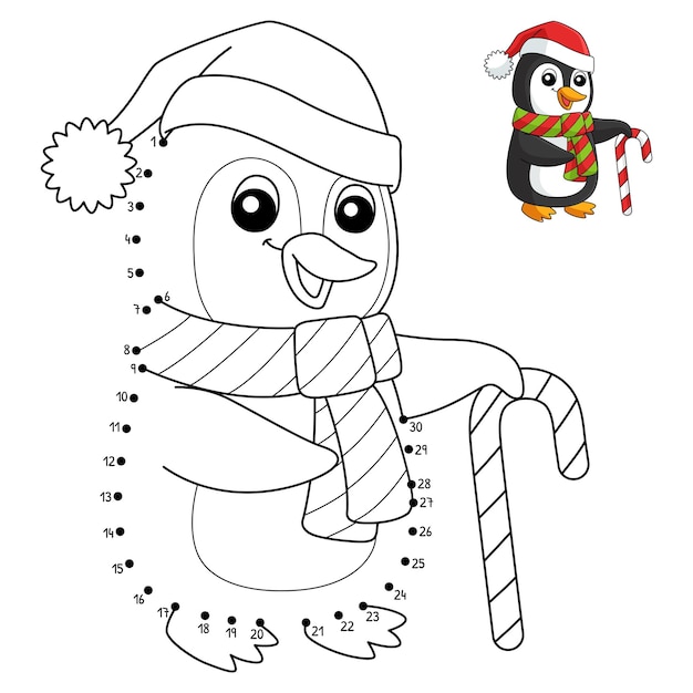 Premium vector dot to dot christmas santa penguin coloring page