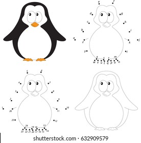 Cartoon baby penguin coloring book dot stock illustration