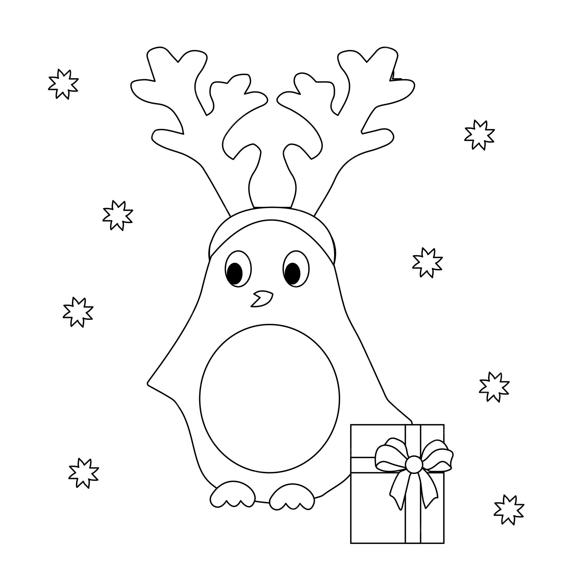 Premium vector christmas penguin coloring page illustration