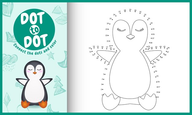 Premium vector connect the dots kids game and coloring page with a cute penguin character illustration