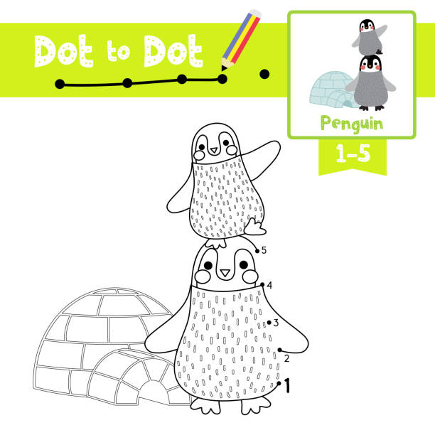 Dot to dot educational game and coloring book funny penguin and igloo animal cartoon character vector illustration stock illustration