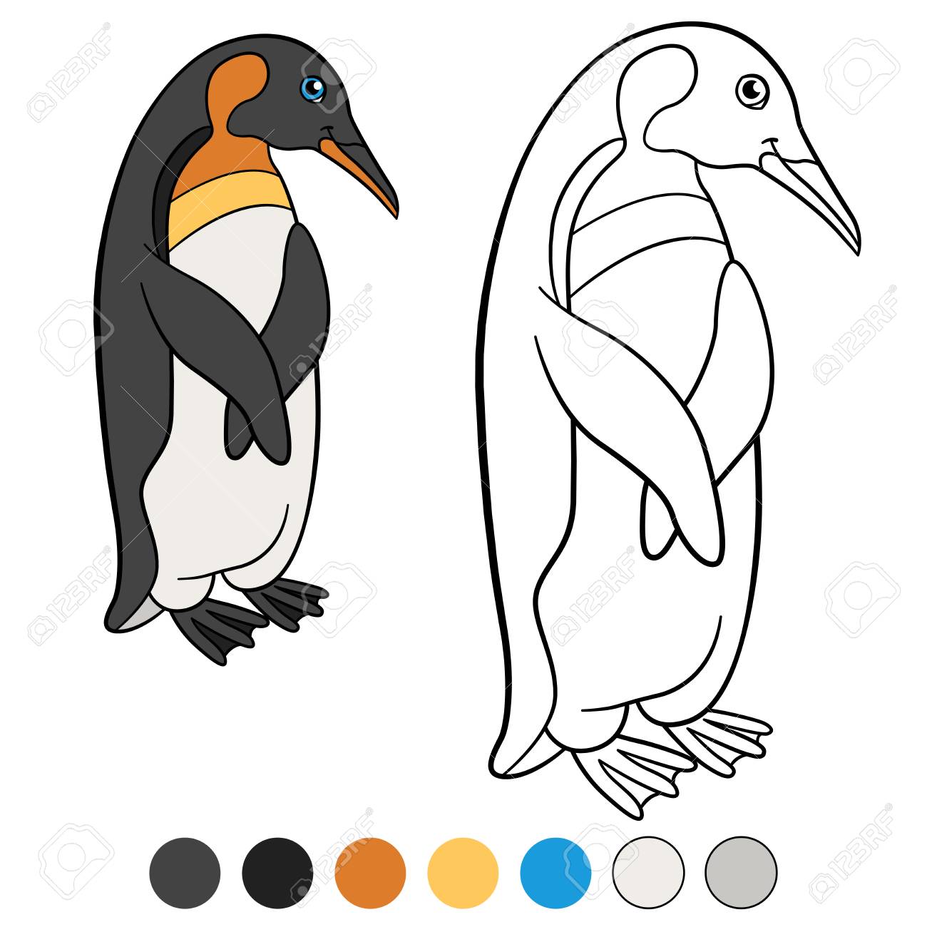 Coloring pages little cute penguin stands and smiles royalty free svg cliparts vectors and stock illustration image