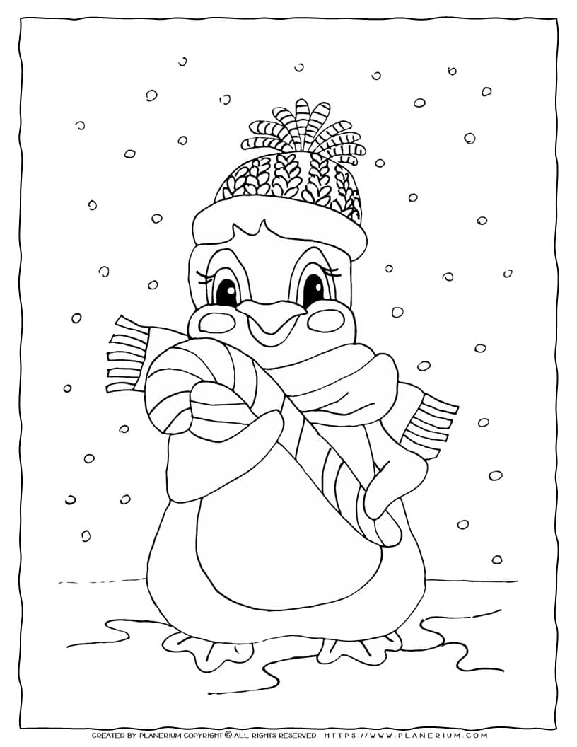 Penguin christmas coloring page