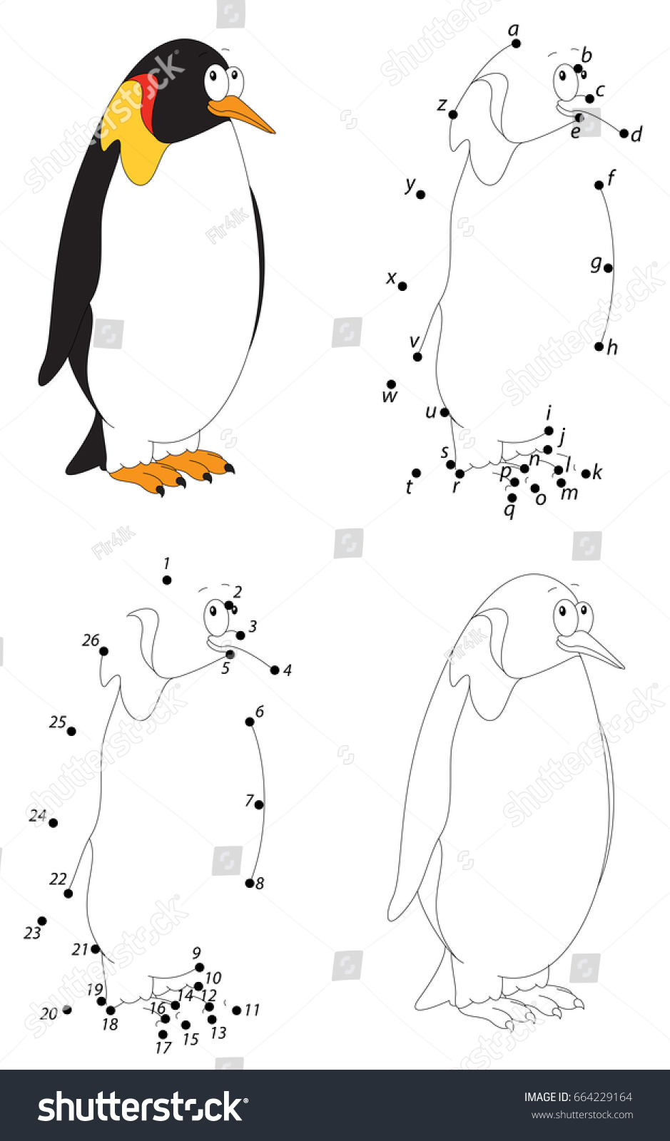 Cartoon imperial penguin coloring book dot stock vector royalty free