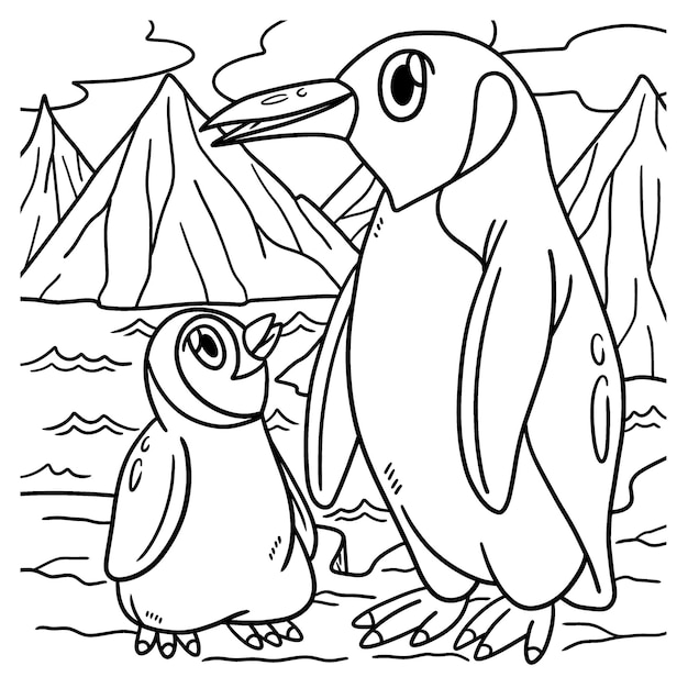 Premium vector penguin animal coloring page for kids