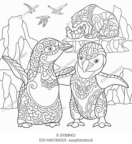 Coloring page of emperor penguins polar bears and seagulls stock vector vector and low budget royalty free image pic esy