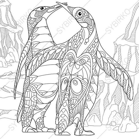 Coloring pages for adults swan family adult coloring pages etsy penguin coloring pages penguin coloring animal coloring pages