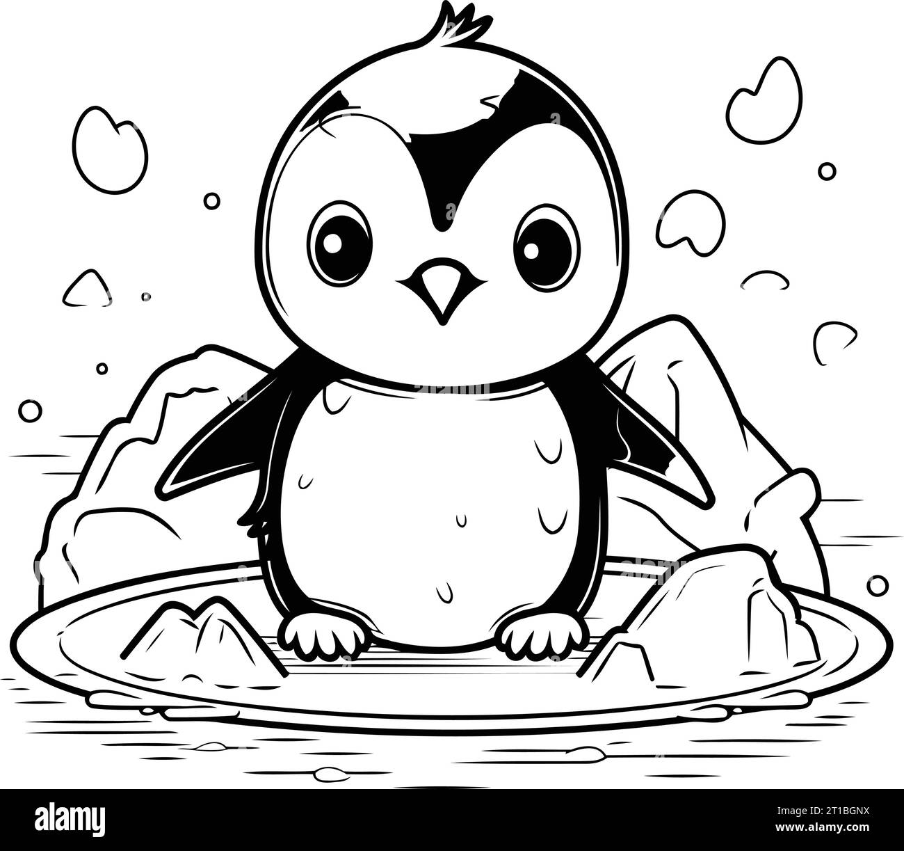 Cute cartoon animal penguin sitting hi