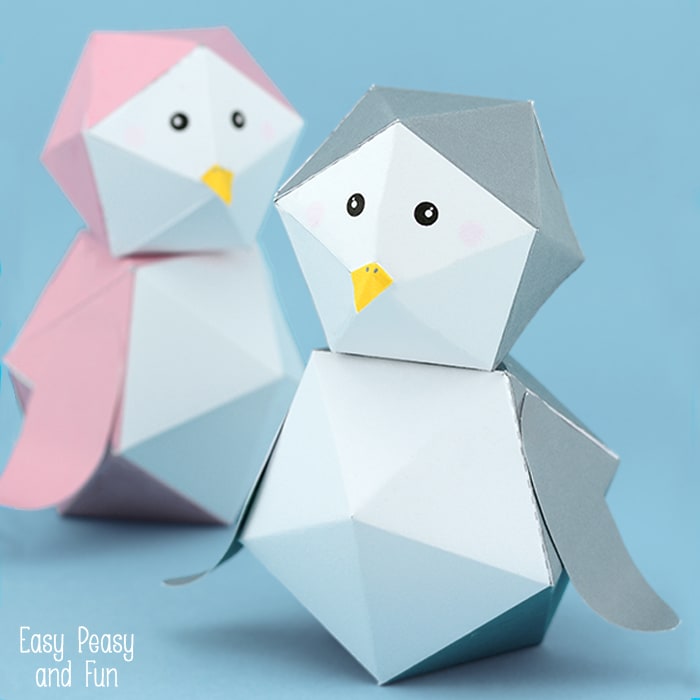 D penguin paper toy free printable