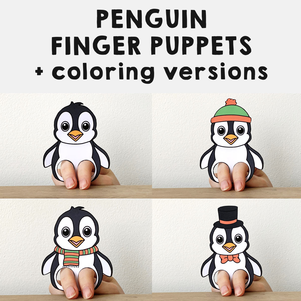 Penguin finger puppets printable arctic animal coloring paper craft activity made by teachers