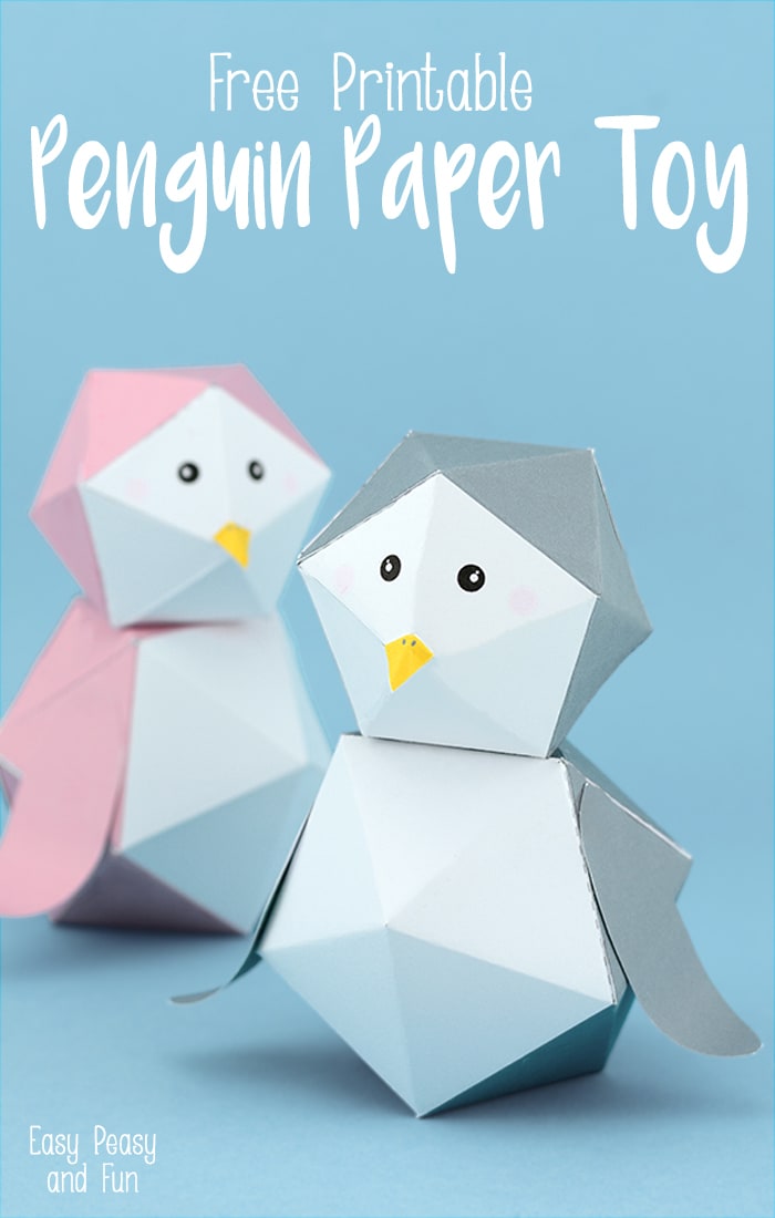 D penguin paper toy free printable