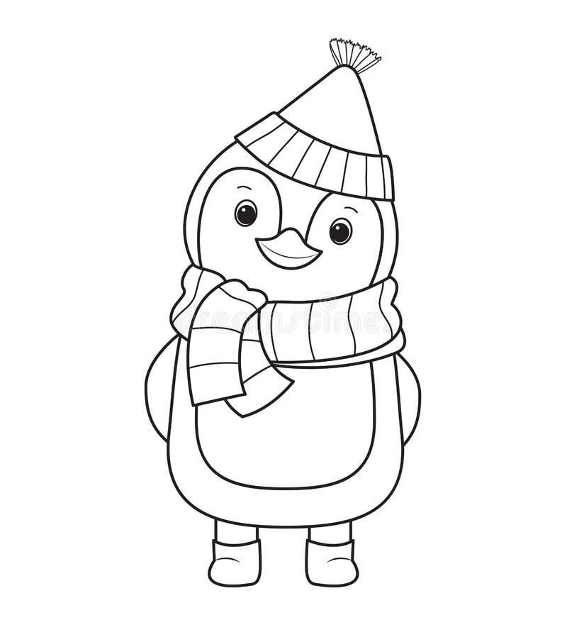 Penguin for coloring bookline art design for kids coloring page stock vector