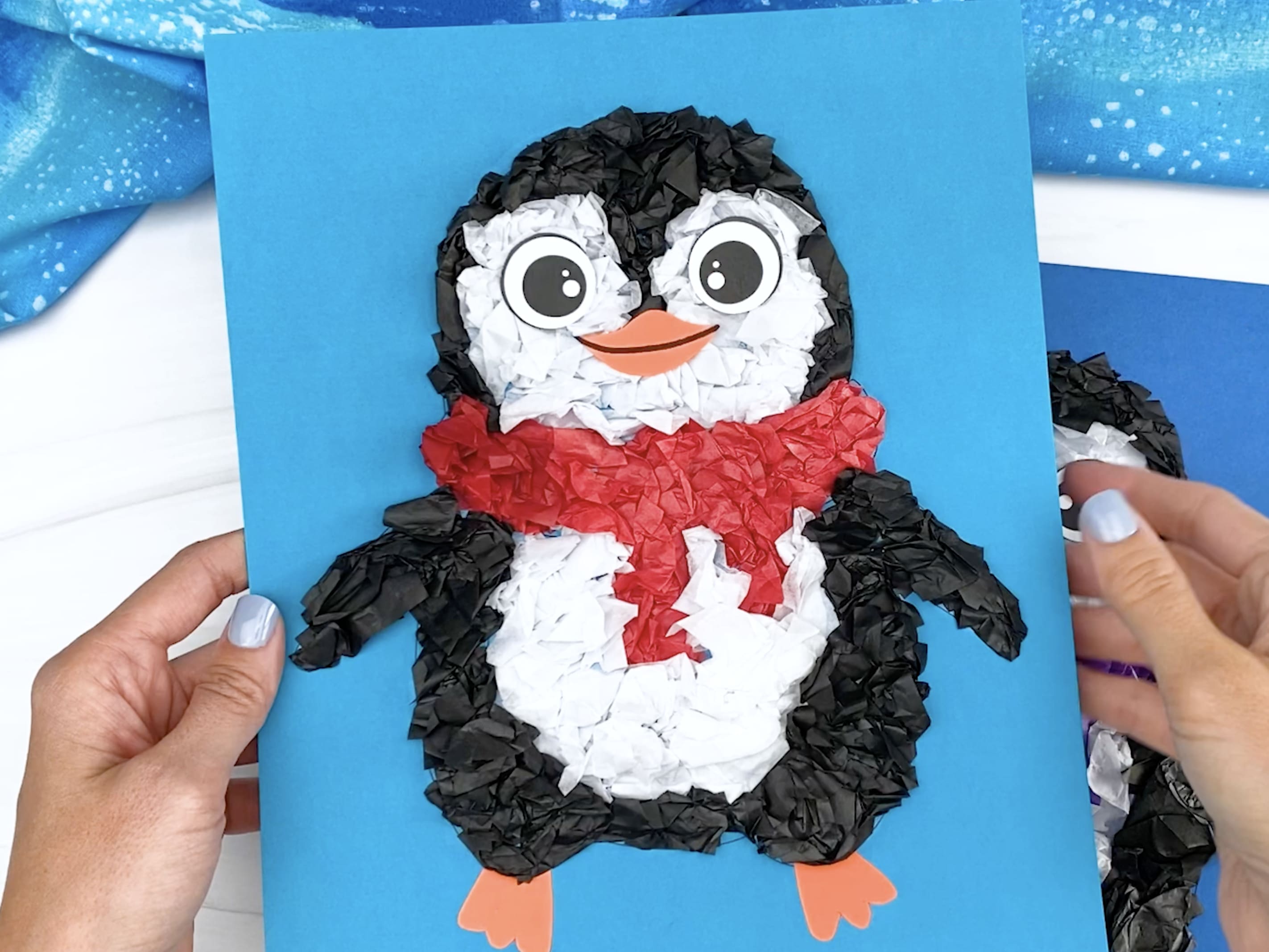 Penguin tissue paper craft for kids free template