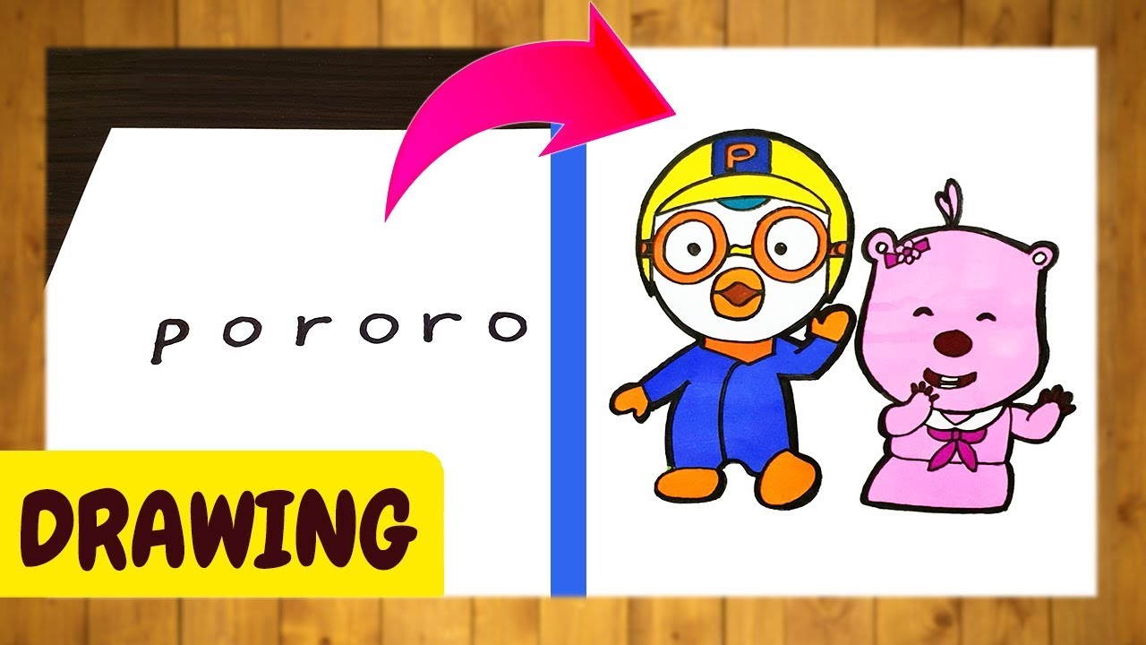 How to draw pororo loopy and crong from letters drawing and coloring for kids ëëë ê