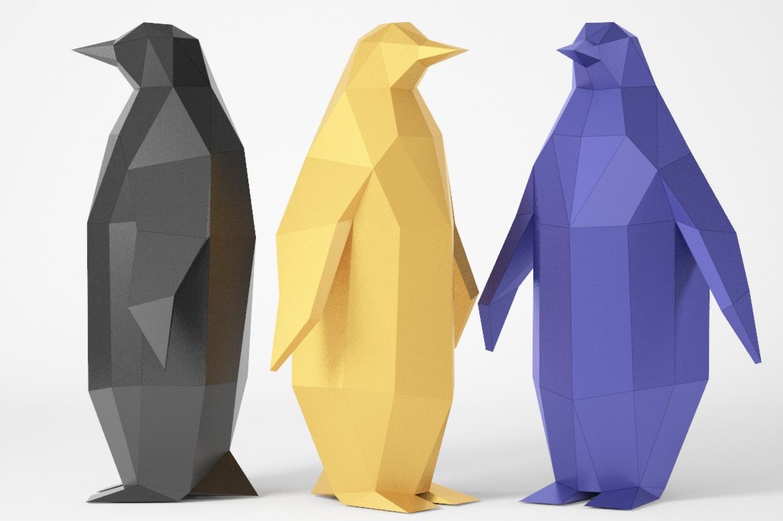 Polygonal sculpture penguin free pdf template papercraft