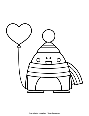 Penguin with heart balloon coloring page â free printable pdf from