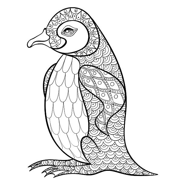 Coloring pages with king penguin stock illustration