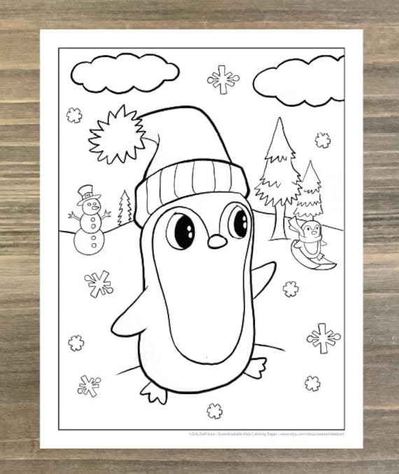 Christmas penguin coloring page downloadable pdf file download now