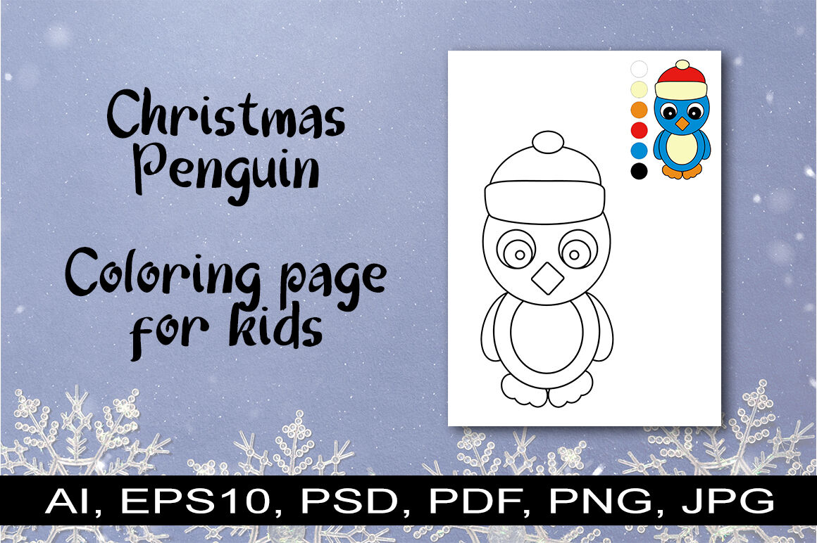 Christmas penguin coloring page for kids by irisidia