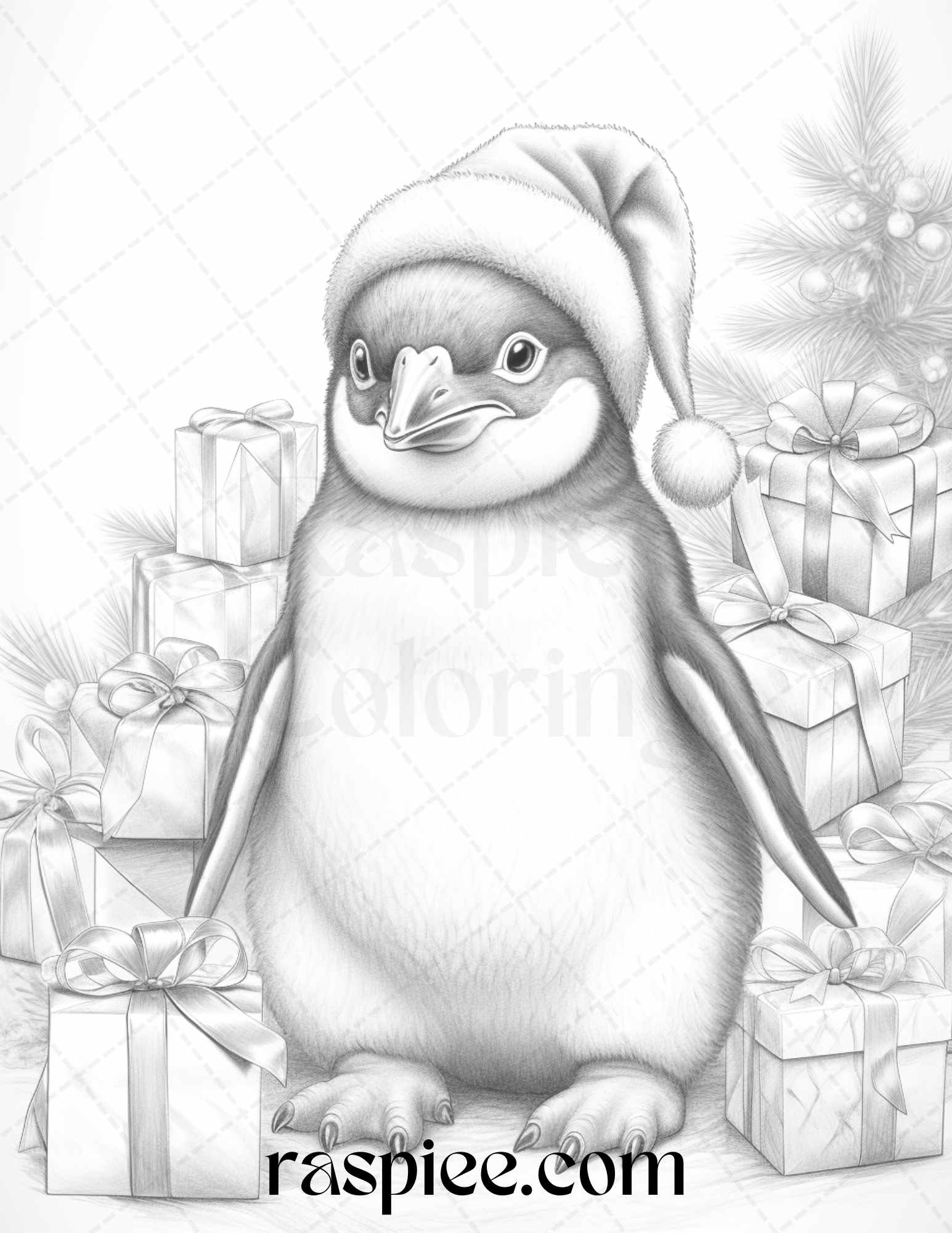 Christmas animals grayscale coloring pages printable for adults pd â coloring