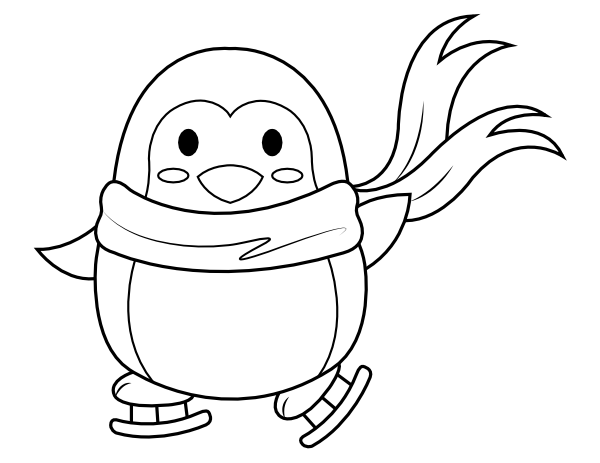 Printable skating penguin coloring page