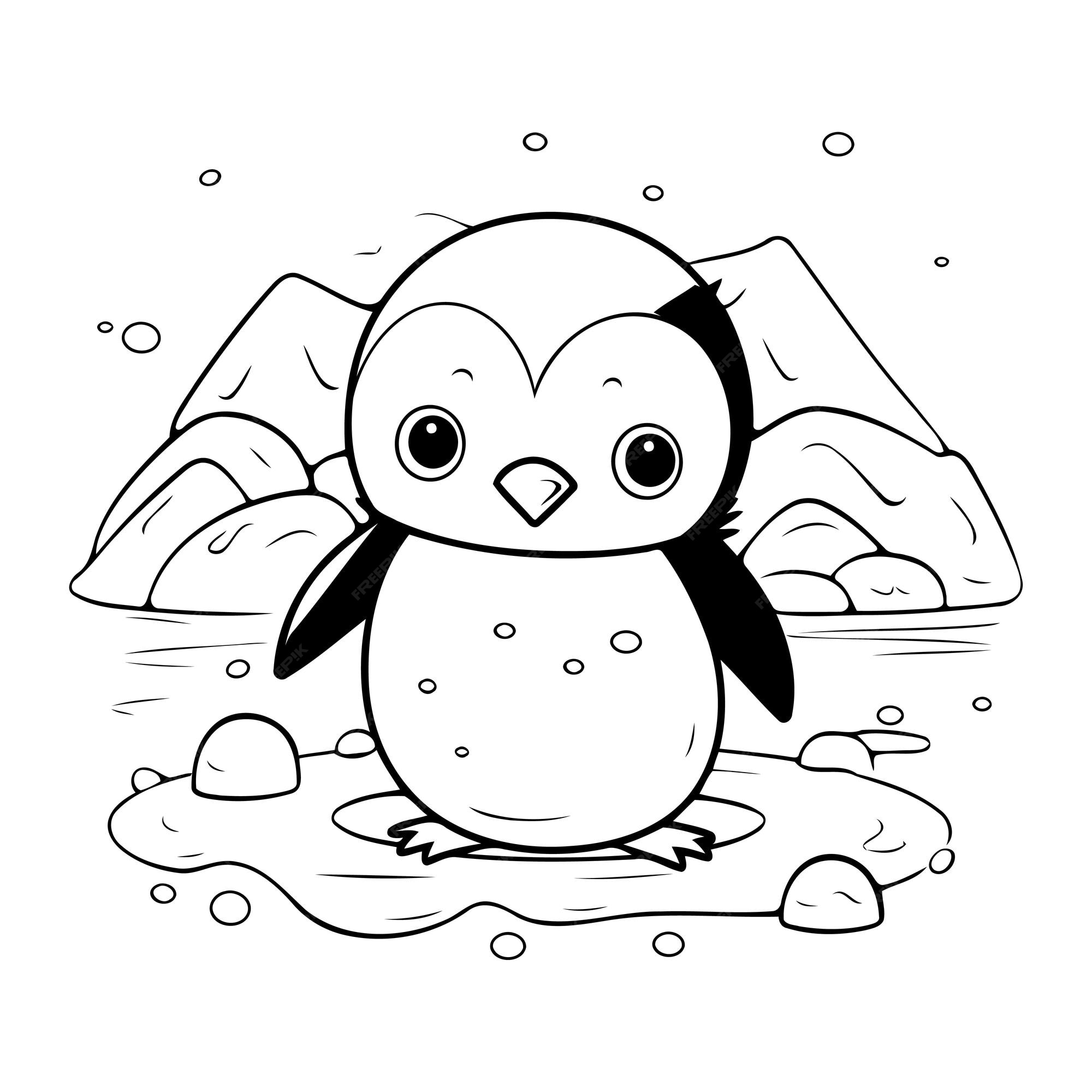 Premium vector coloring page outline of cute cartoon penguin vector illustration