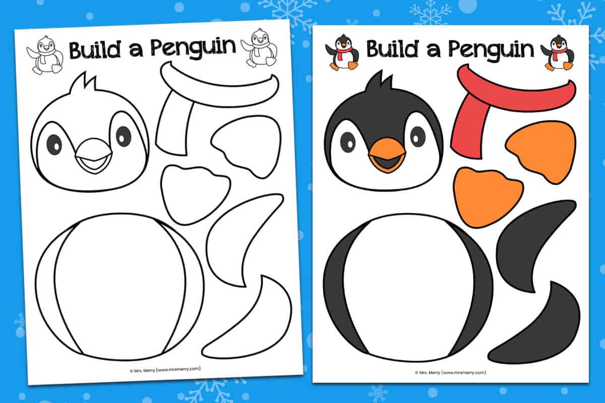 Build a penguin free printable kids craft mrs merry