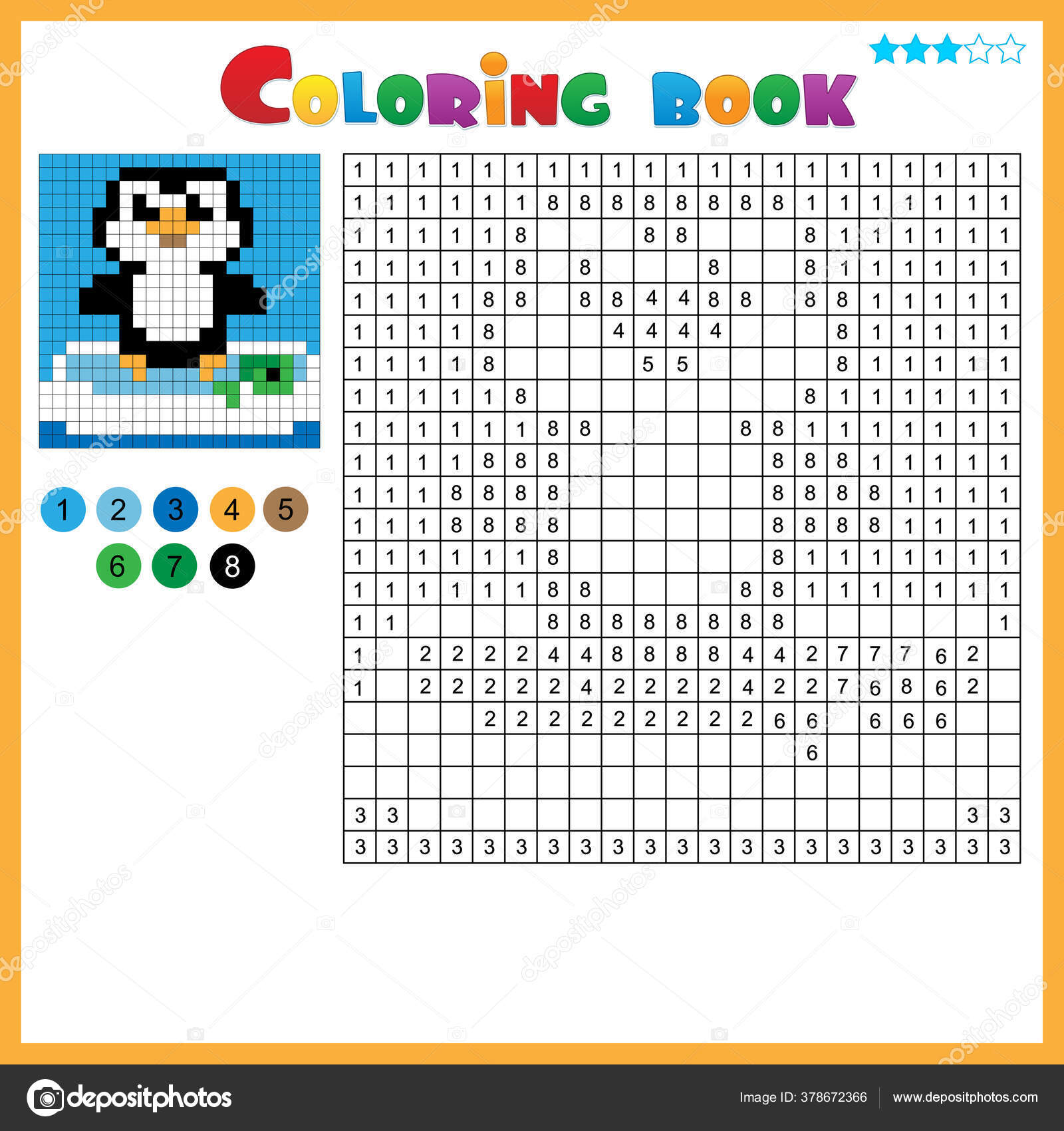 Penguin color numbers coloring book kids colorful puzzle game children stock vector by oleon