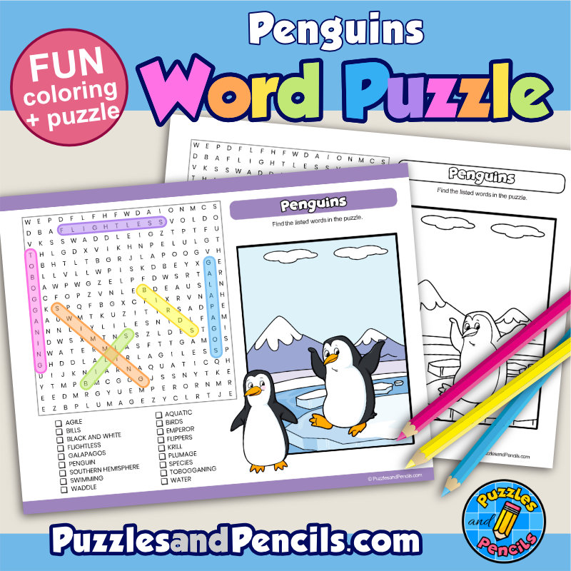 Penguins word search puzzle activity page wordsearch made by teachers