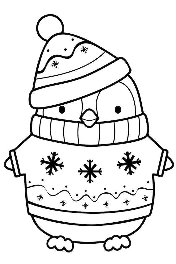 Cute holiday sweater penguin coloring page