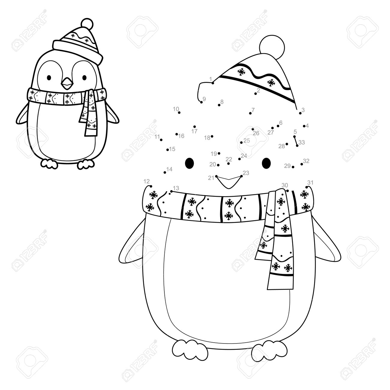 Dot to dot christmas puzzle for children connect dots game christmas penguin vector illustration royalty free svg cliparts vectors and stock illustration image