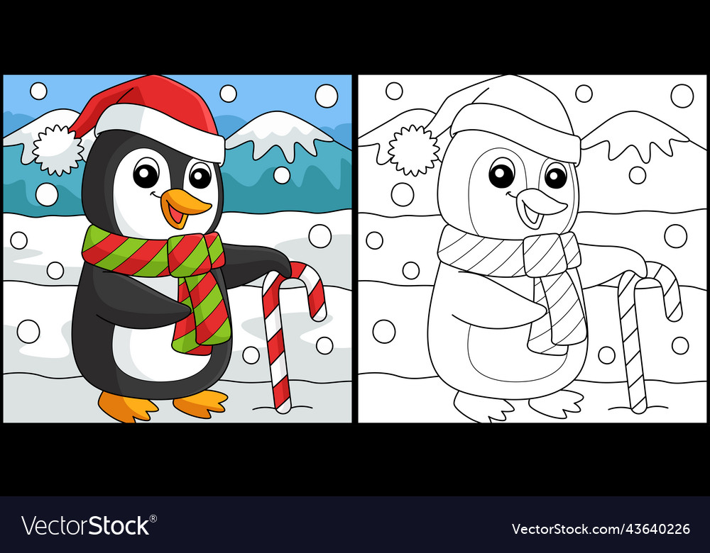 Christmas santa penguin coloring page royalty free vector