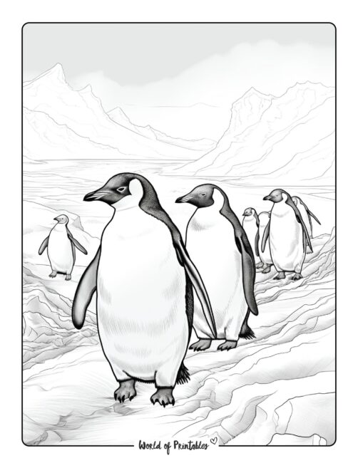 Penguin coloring pages for kids adults