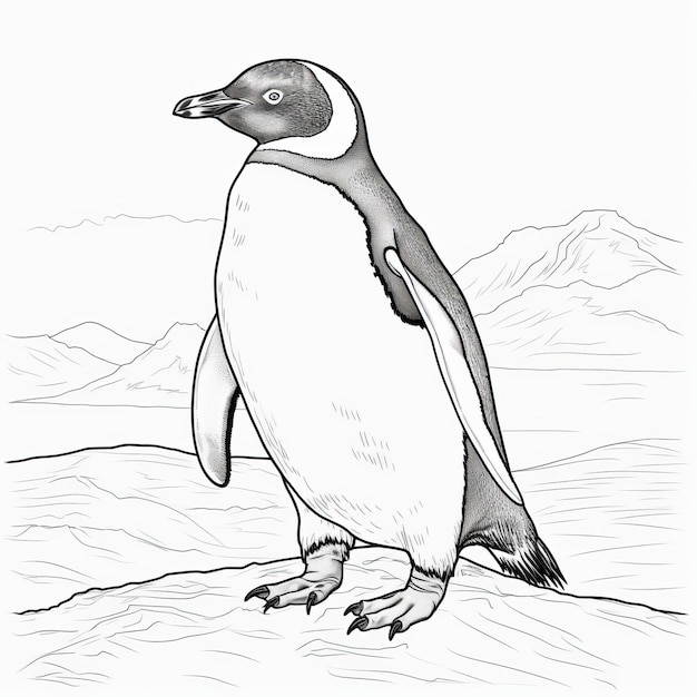 Premium ai image realistic penguin illustration free coloring pages for kids or adults